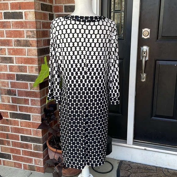 Chico’s V-Neck Straight Stretch Black and White Polka Dot Dress - Picture 5 of 9